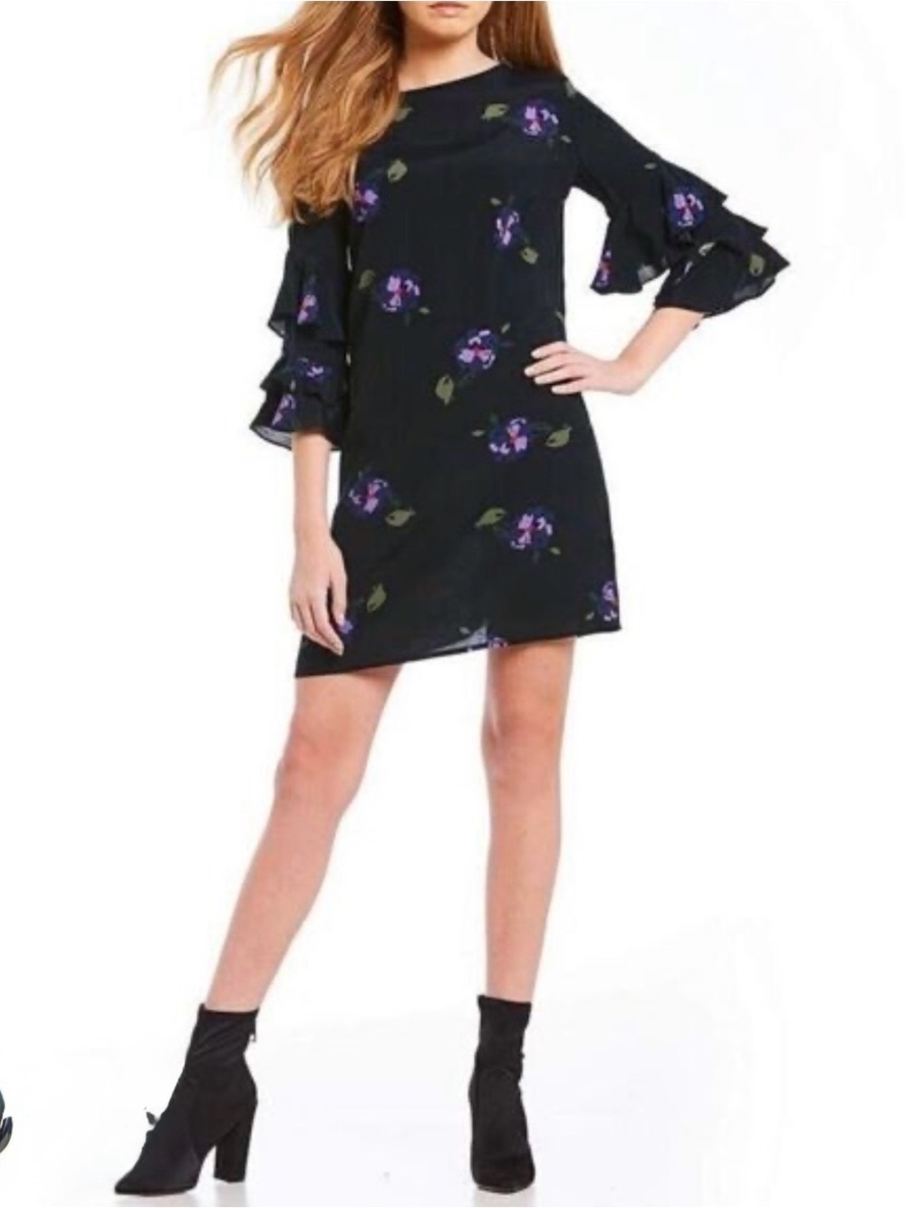 Sanctuary Fall In Love Navy Floral Shift Dress Ruffle Size Medium Lightweight